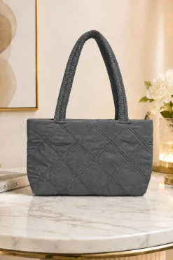 Quilted Women's Handbag with Long Handles Grey