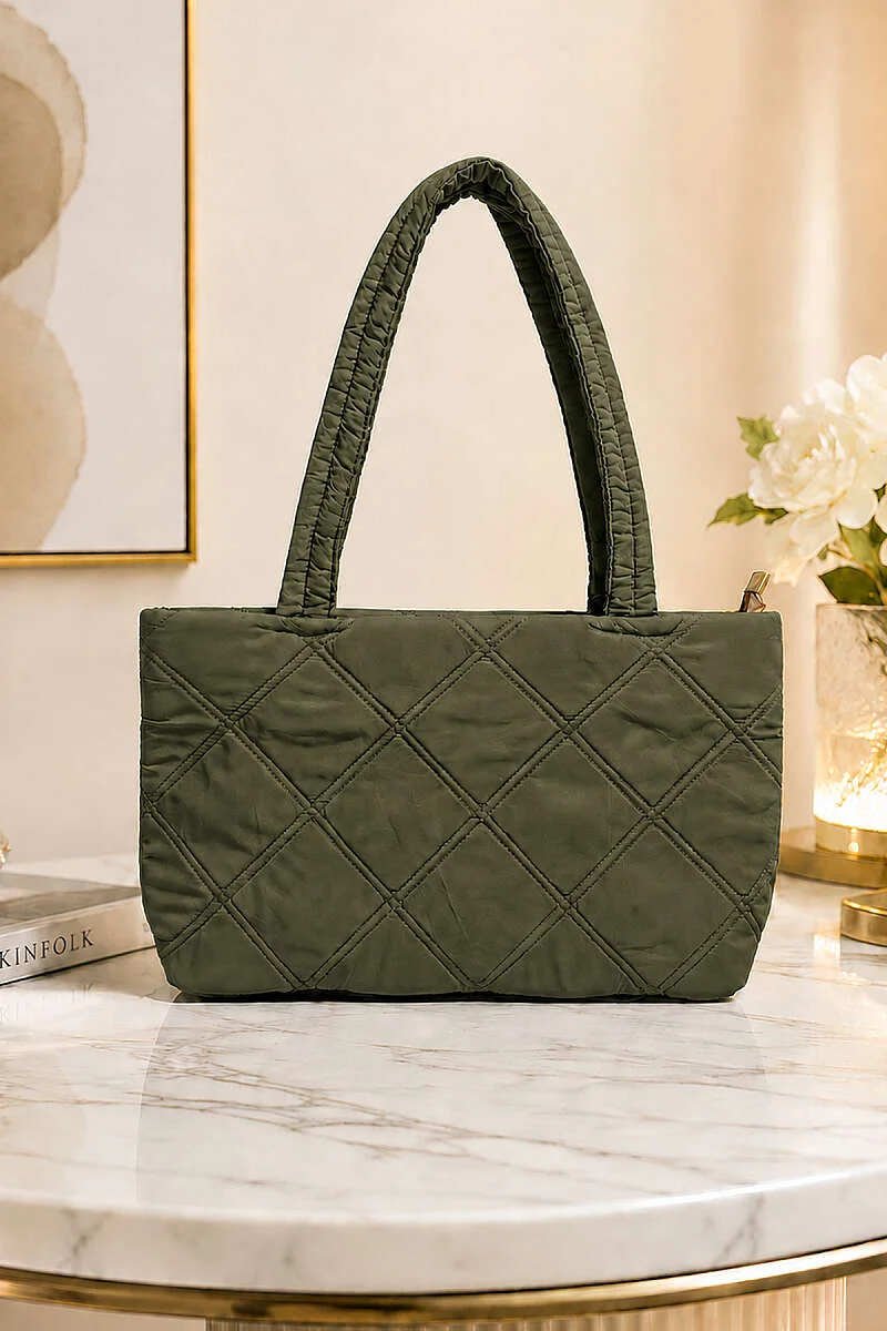 Quilted Women's Handbag with Long Handles Khaki