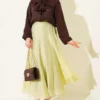 Short Tie-Neck Blouse with Ruffle Collar Dark Brown - immagine 2