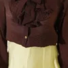 Short Tie-Neck Blouse with Ruffle Collar Dark Brown - immagine 4