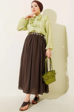 Alternative view of Short Tie-Neck Blouse with Ruffle Collar Pistachio Green