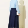Short Tie-Neck Blouse with Ruffle Collar Blue - immagine 3