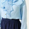 Short Tie-Neck Blouse with Ruffle Collar Blue - immagine 4