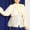 Short Tie-Neck Blouse with Ruffle Collar Yellow