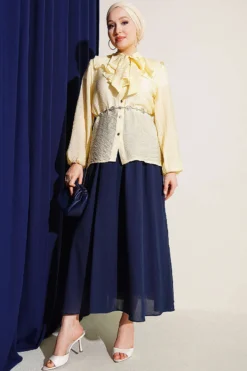 Alternative view of Short Tie-Neck Blouse with Ruffle Collar Yellow