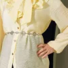 Short Tie-Neck Blouse with Ruffle Collar Yellow - Image 4