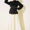 Short Tie-Neck Blouse with Ruffle Collar Black - immagine 2