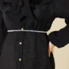 Short Tie-Neck Blouse with Ruffle Collar Black - immagine 4