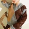 V-Neck Argyle Pattern Knit Sweater Grey