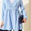 V-Neck Ruffled Detail Kimono Blue - Afbeelding 4