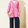 V-Neck Ruffled Detail Kimono Pink – Bild 2