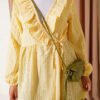 V-Neck Ruffled Detail Kimono Yellow - Imagen 4