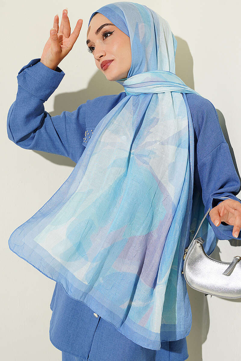Vera Series Bamboo Crinkle Shawl Blue
