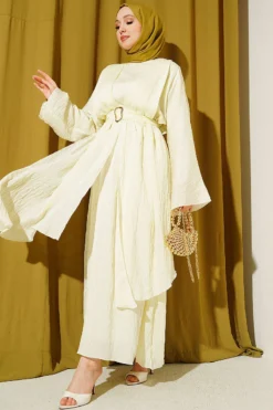 Dress with Ruffle Details and Belt Yellow