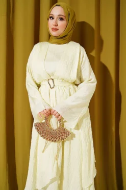منظر بديل لـ Dress with Ruffle Details and Belt Yellow