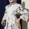 Ruffled Patterned Tie-String Dress Ecru – Bild 2