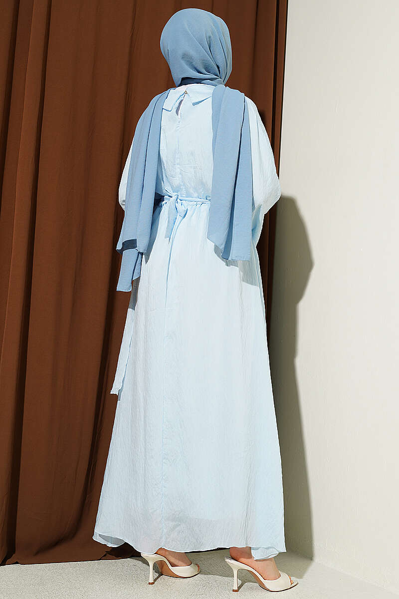 Dress with Ruffle Details and Belt Baby Blue – Bild 3