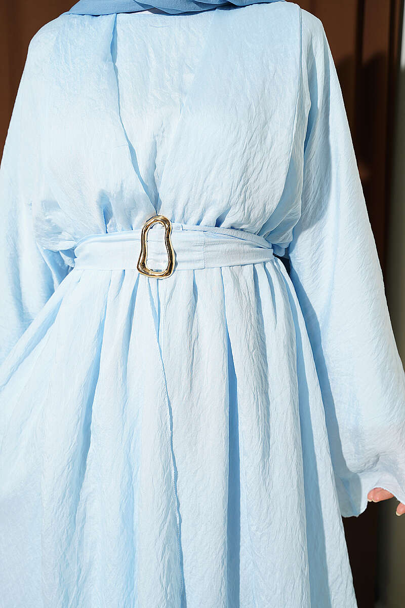 Dress with Ruffle Details and Belt Baby Blue – Bild 4