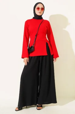 Vista alternativa de Side Slit Tunic with Ties Red