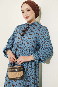 Alternative view of Button-Up Dress with Neck Tie Blue
