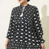 Button-Up Dress with Neck Tie Black - Image 2