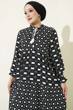 Alternative view of Button-Up Dress with Neck Tie Black