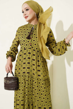 Alternative view of Button-Up Dress with Neck Tie Oil Green