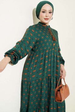 Alternative view of Button-Up Dress with Neck Tie Emerald