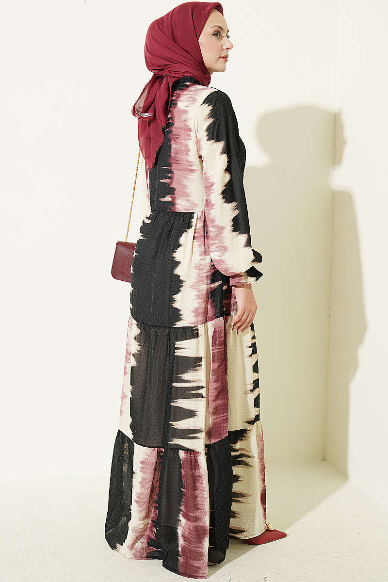 Patterned Dress with Neck Tie Rose Dust - Image 3