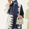 Patterned Dress with Neck Tie Navy Blue - immagine 2