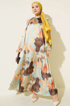 Patterned Dress with Trimmed Neckline Mint