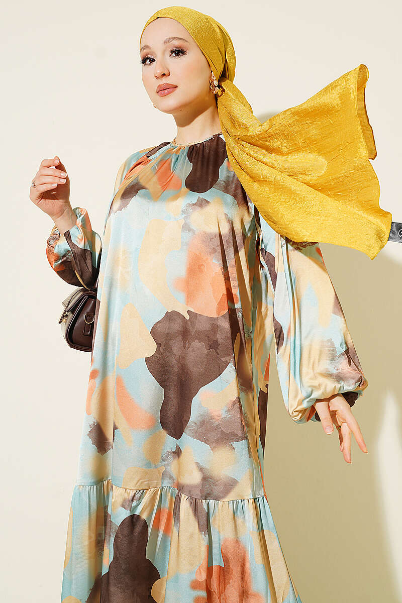 Patterned Dress with Trimmed Neckline Mint - Image 2