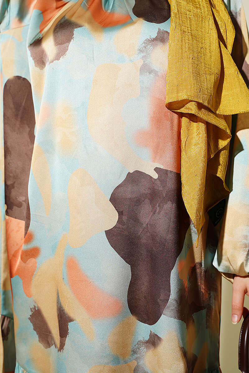 Patterned Dress with Trimmed Neckline Mint - Image 4