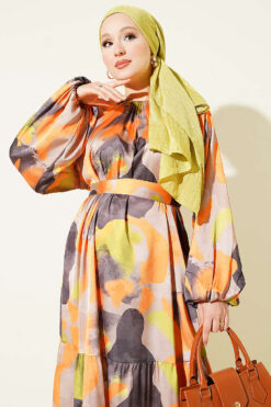 Alternative view of Patterned Dress with Trimmed Neckline Orange