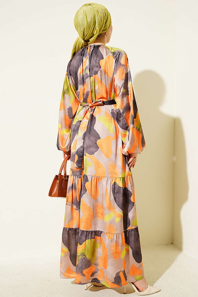 Patterned Dress with Trimmed Neckline Orange - immagine 3