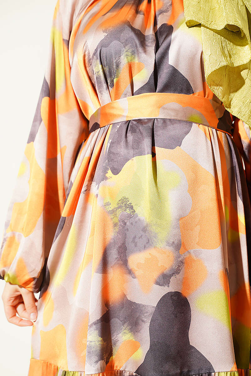 Patterned Dress with Trimmed Neckline Orange - immagine 4