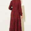 Gathered Neck Checkered Dress Burgundy - Imagen 3