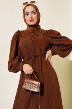 Alternative view of Collared Lace Button Dress Brown