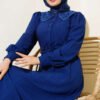 Collared Lace Button Dress Navy Blue