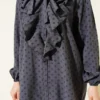 Ruffled Collar Tied Polka Dot Shirt Slate Grey - Afbeelding 4