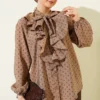 Ruffled Collar Tied Polka Dot Shirt Mink