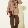 Ruffled Collar Tied Polka Dot Shirt Mink - Afbeelding 2