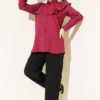 Ruffled Collar Cuffed Button-Up Shirt Burgundy - immagine 2