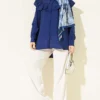 Ruffled Collar Cuffed Button-Up Shirt Navy Blue - Afbeelding 2