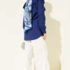 Ruffled Collar Cuffed Button-Up Shirt Navy Blue - Afbeelding 3