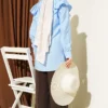 Ruffled Collar Cuffed Button-Up Shirt Blue – Bild 3