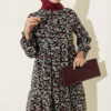Ruffled Collar Detail Chiffon Tunic Burgundy - الصورة 2