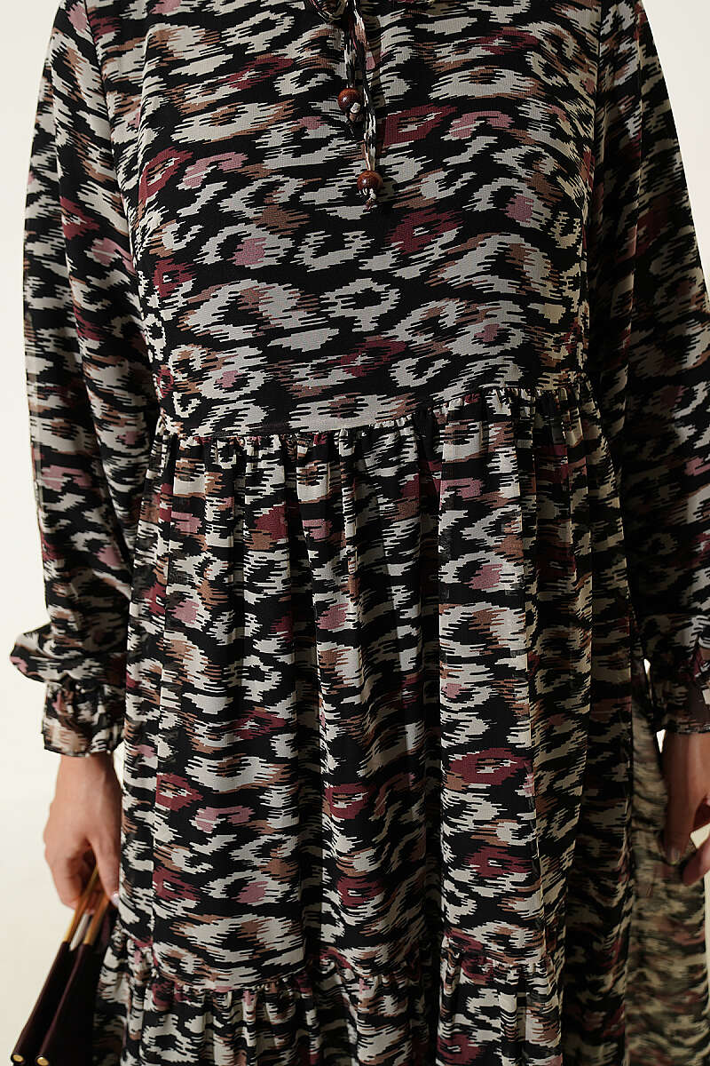 Ruffled Collar Detail Chiffon Tunic Burgundy - الصورة 4