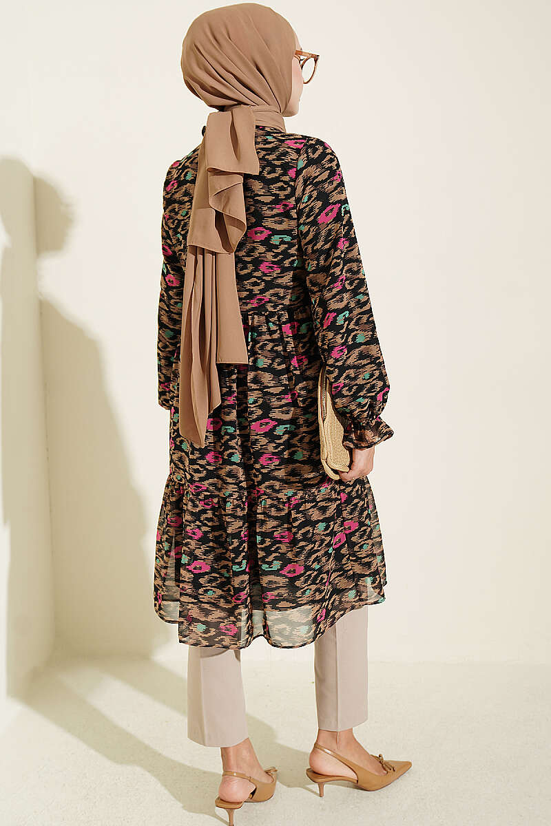 Ruffled Collar Detail Chiffon Tunic Latte - immagine 3