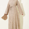 Ruffled Collar Lace Dress Beige
